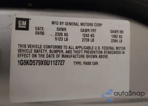 2006 Cadillac Dts Performance z USA, uszkodzony, nr VIN 1G6KD579X6U112727